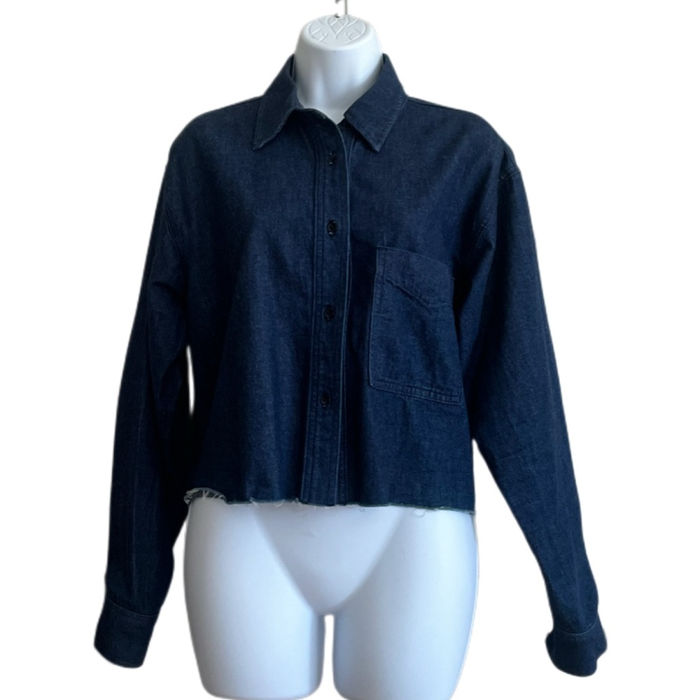 ASKK NY Oversize Cropped Denim Shirt w/ Raw Edge Hem _ Size 1